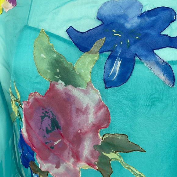Dolce & Gabbana Vintage Aqua Transparent Silk 2-Piece Dress w/ Floral Appliqué - Picture 2 of 16